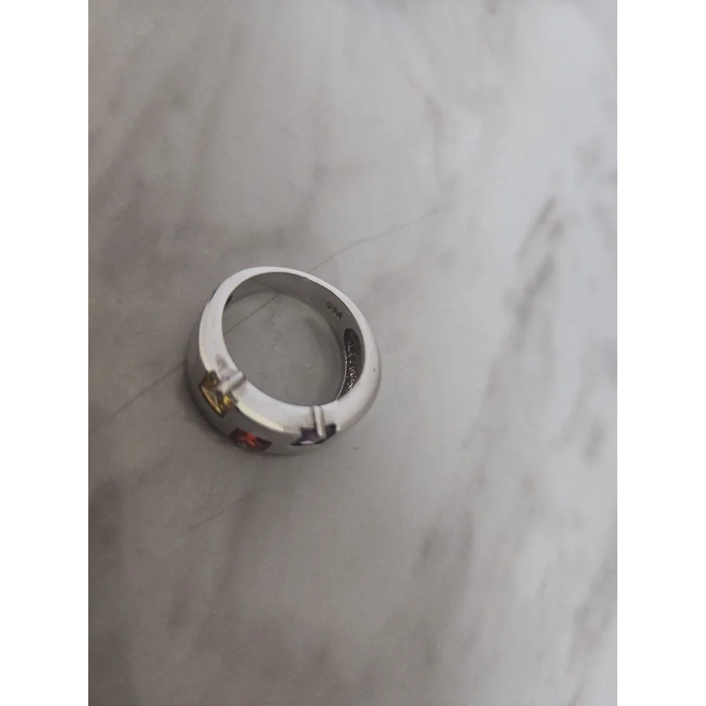Platinum Plated Sterling Silver Ring With Colored Cubic Zirconias